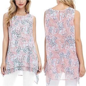 Fever Multi Splash Double Layer Shark Bite Sleeveless Tunic Top Plus Size XXL